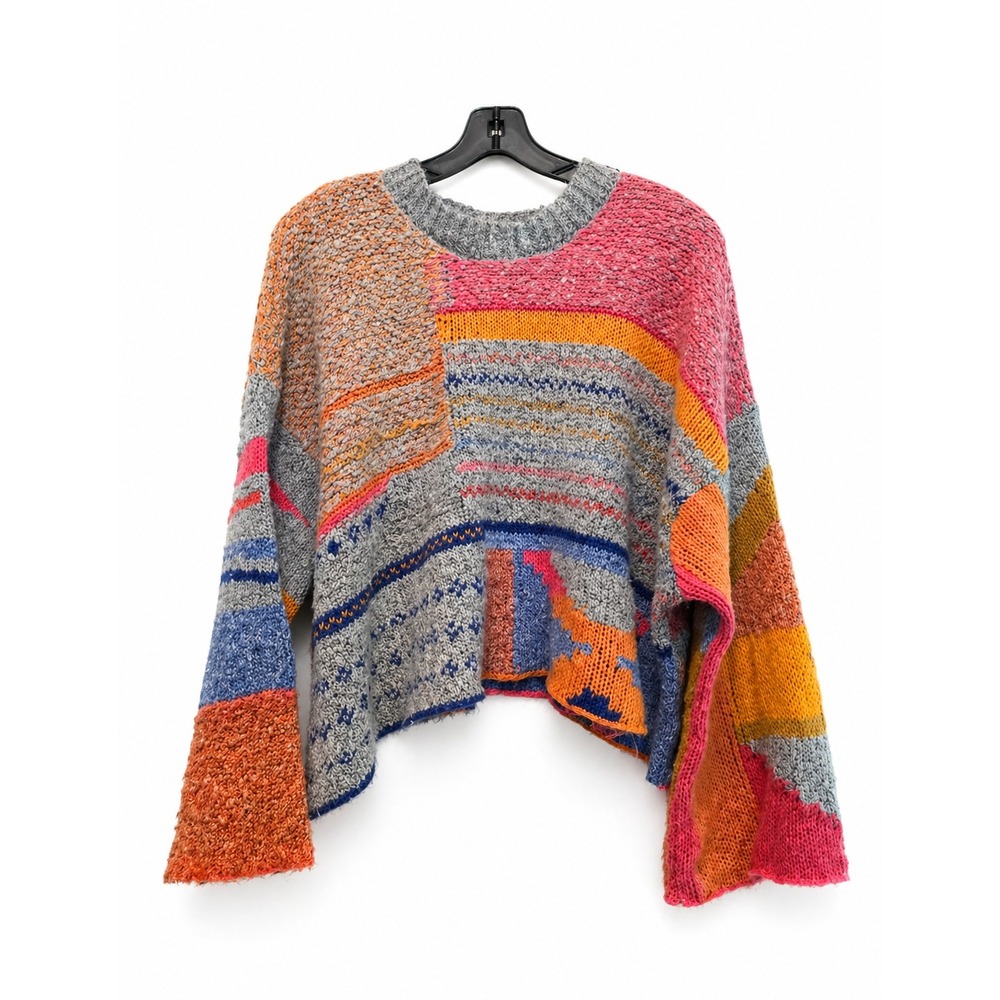 Sincerely Jules Colorblock Knit Sweater Size L Oversized Cropped Boho Patchwork